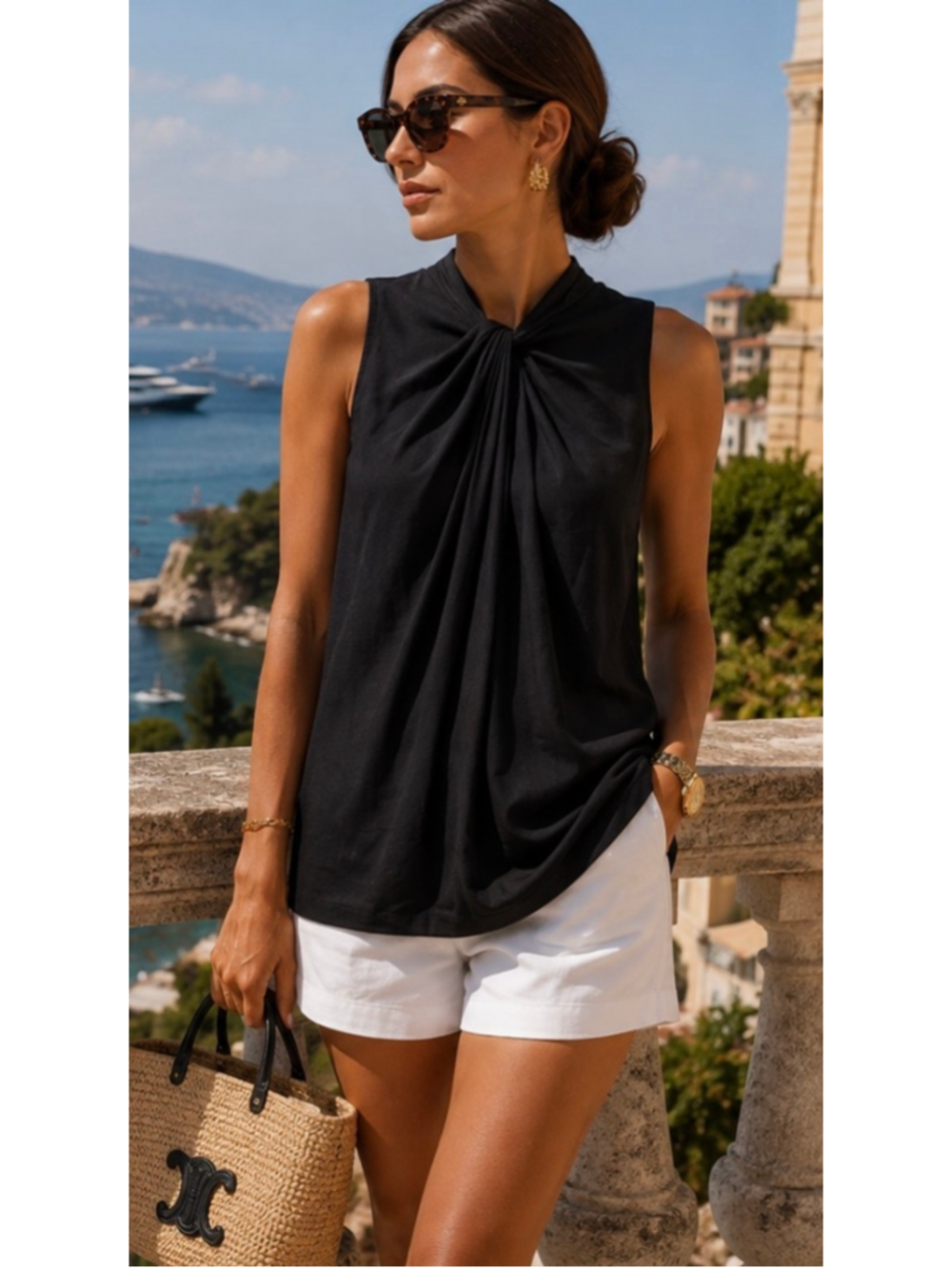 Ralph Lauren Blue Label Black Silk Interlock Sleeveless Tank Top Size L Vintage